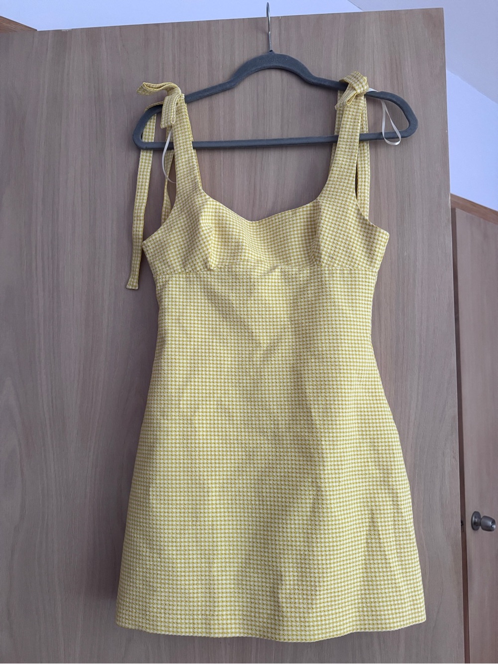 Yellow Gingham Tie-Shoulder Sundress